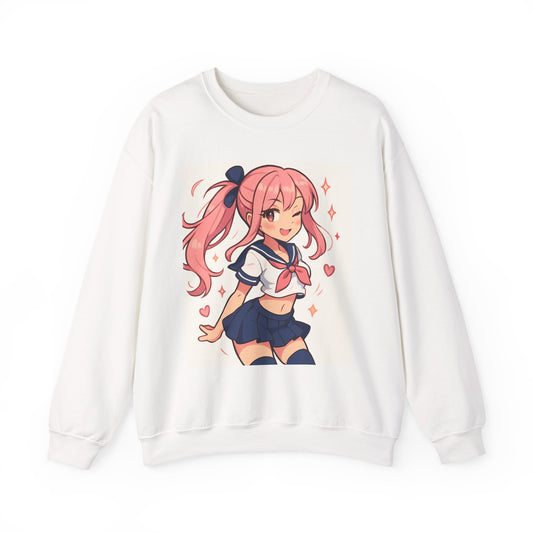 Anime Sailor Girl Sweatshirt – Cute Pink Kawaii Schoolgirl Crewneck