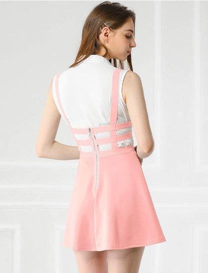 Women'S Pleated Overall Halloween Gothic 2025 Elastic Waist Kawaii A-Line Braces Suspender Skirt