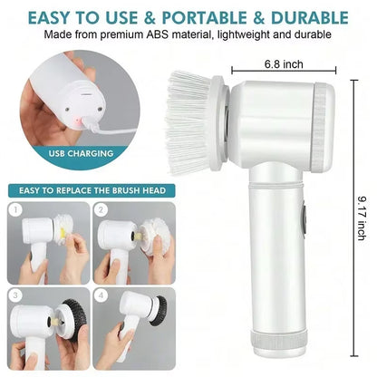 Electric Spin Scrubber, Bathroom Cordless Cleaning Brush Power Scrubber with 5 Replaceable Brush Heads, Electric Cleaning Brush