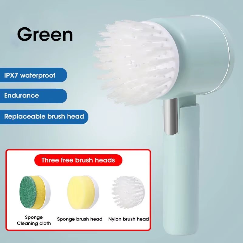 Electric Spin Scrubber, Bathroom Cordless Cleaning Brush Power Scrubber with 5 Replaceable Brush Heads, Electric Cleaning Brush